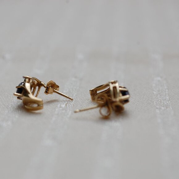 Blue Sapphire and Diamond 10k Gold Earrings - Picture 8 of 15